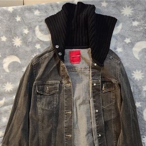 Gloria Vanderbilt Black Knit Cowl Denim Jacket Size M
